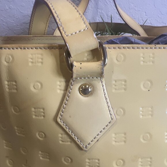 Project Bag-Arcadia Italian Handbag Embossed Patent Leather Satchel Yellow Tote - Picture 7 of 16